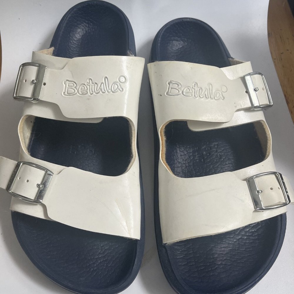 Betula Birkenstock Size 40 Sandals Flip Flop White Navy Waterproof